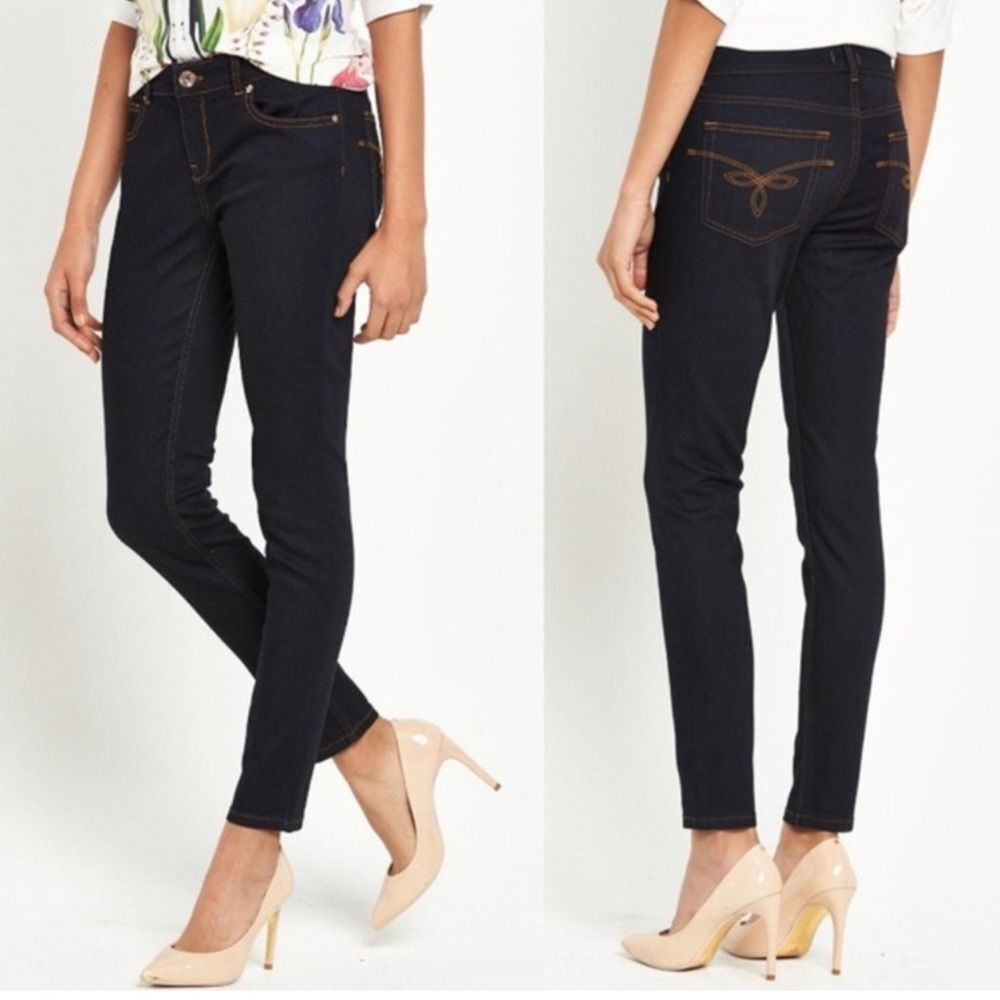 NWT Ted Baker Rebacco Tobacco Stitching Skinny Jean Size 25 Dark Blue